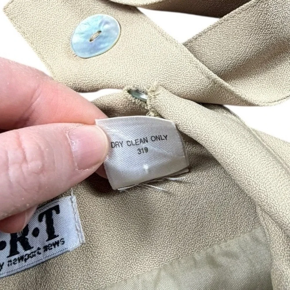 Vintage Newport News Tan Pinafore Midi Dress Square Neck Overall Style Petite 4‎